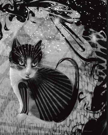 Freud  the I  Art Deco Guardian in Monochrome by artist Elizabeth Gregowicz
